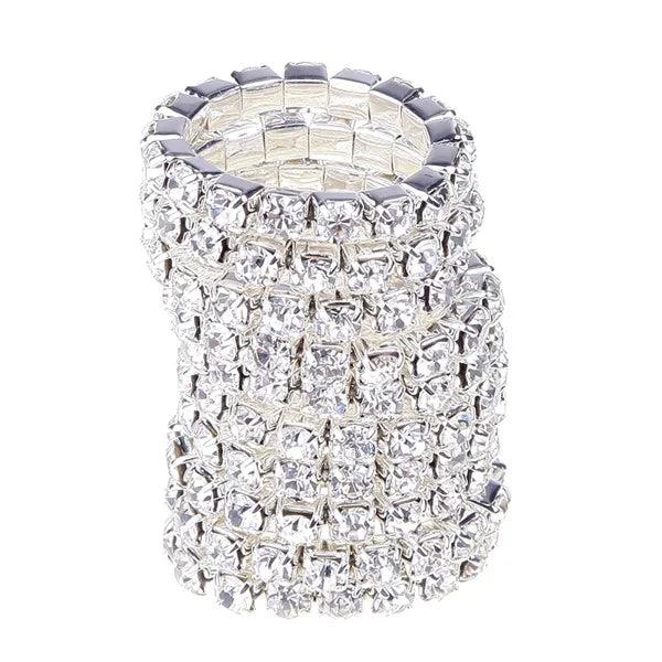 10pcs Elastic Ring Set Silver Crystal Rhinestone Wedding Accessories