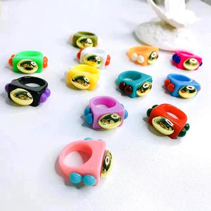 Acrylic Rainbow Beads Harajuku Vintage Rings Charms 90s Y2K Jewelry