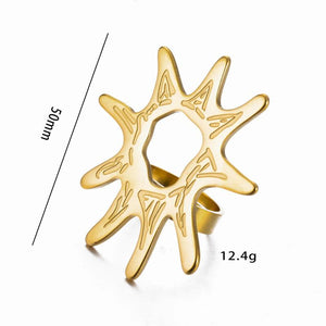 Stainless Steel Open Rings Maple Leaf Flower Sun Star Finger Large Ring Women