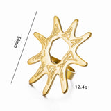 Stainless Steel Open Rings Maple Leaf Flower Sun Star Finger Large Ring Women