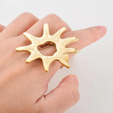Stainless Steel Open Rings Maple Leaf Flower Sun Star Finger Large Ring Women