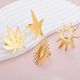 Stainless Steel Open Rings Maple Leaf Flower Sun Star Finger Large Ring Women