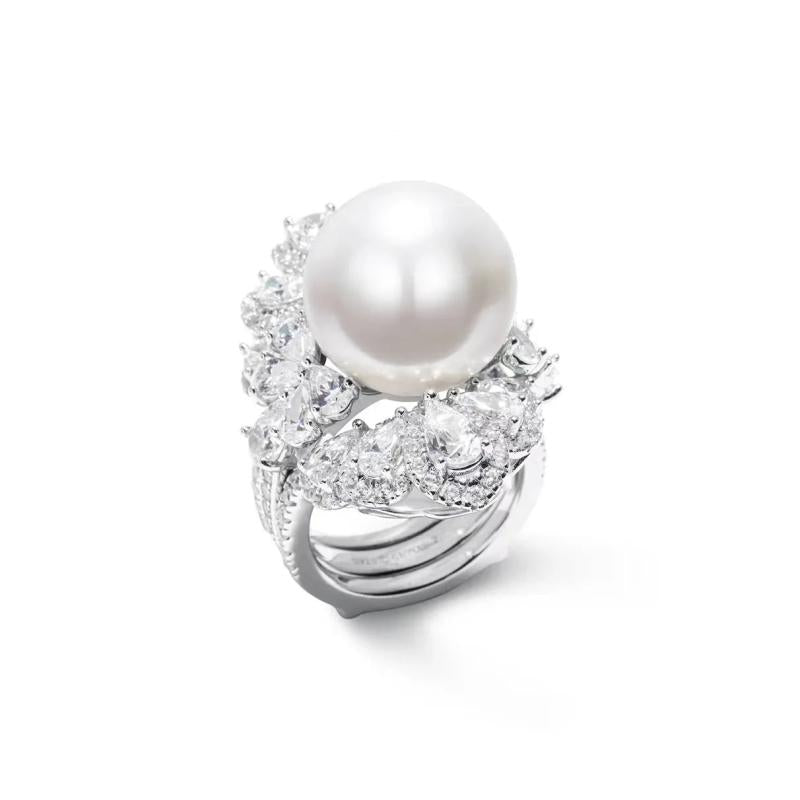 Geometric Pearl Zircon Open Ring Adjustable
