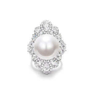 Geometric Pearl Zircon Open Ring Adjustable