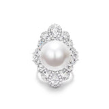 Geometric Pearl Zircon Open Ring Adjustable