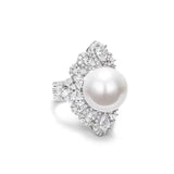 Geometric Pearl Zircon Open Ring Adjustable