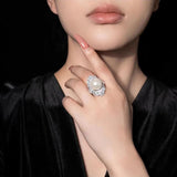 Geometric Pearl Zircon Open Ring Adjustable