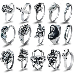 Vintage Gothic Skull Flower Angel Rings for Women