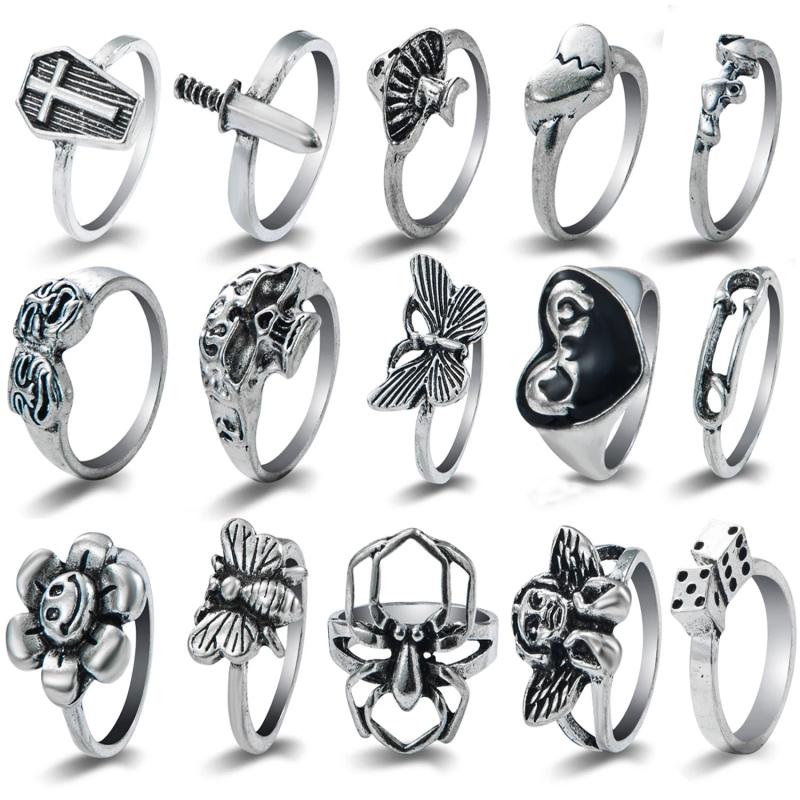 Vintage Gothic Skull Flower Angel Rings for Women