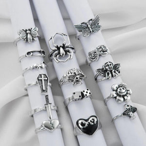 Vintage Gothic Skull Flower Angel Rings for Women