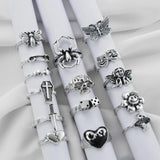 Vintage Gothic Skull Flower Angel Rings for Women