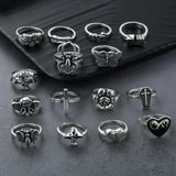 Vintage Gothic Skull Flower Angel Rings for Women