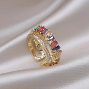 Korea Hot Jewelry Copper Zircon Double Layer Ring Women Daily Work Open Ring