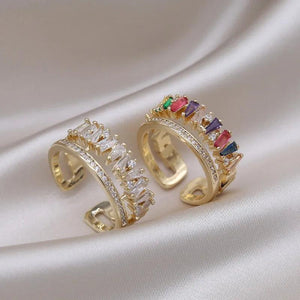 Korea Hot Jewelry Copper Zircon Double Layer Ring Women Daily Work Open Ring