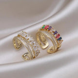 Korea Hot Jewelry Copper Zircon Double Layer Ring Women Daily Work Open Ring