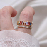 Korea Hot Jewelry Copper Zircon Double Layer Ring Women Daily Work Open Ring