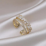 Korea Hot Jewelry Copper Zircon Double Layer Ring Women Daily Work Open Ring