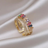 Korea Hot Jewelry Copper Zircon Double Layer Ring Women Daily Work Open Ring