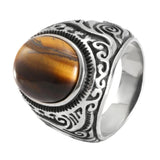 Brown Eye Ring 316L Stainless Steel Jewelry Men Boys Biker Style 4 Stone Ring