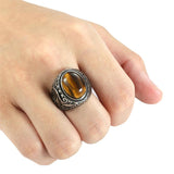 Brown Eye Ring 316L Stainless Steel Jewelry Men Boys Biker Style 4 Stone Ring
