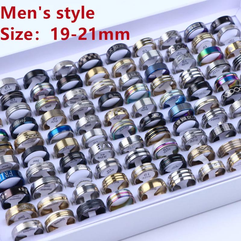 10Pcs Classic Stainless Steel Rings Zircon Jewelry Party Wedding Mixed Style