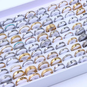 10Pcs Classic Stainless Steel Rings Zircon Jewelry Party Wedding Mixed Style