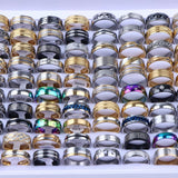 10Pcs Classic Stainless Steel Rings Zircon Jewelry Party Wedding Mixed Style