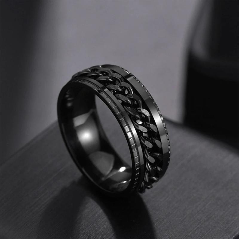 Fidget Ring Stainless Steel Rotatable Anxiety Spinner Chain Punk Men Women