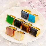 Stainless Steel Square Stone Ring Non-Tarnish Stackable Rings
