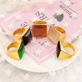 Stainless Steel Square Stone Ring Non-Tarnish Stackable Rings