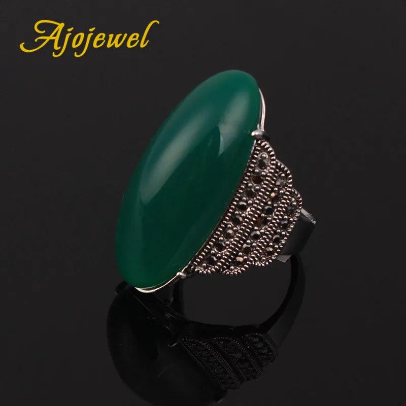 Vintage Light Green/Dark Green/Red Stone Ring For Women