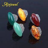 Vintage Light Green/Dark Green/Red Stone Ring For Women