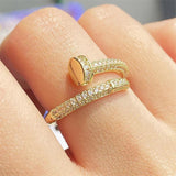 Uilz Adjustable Nail Rings Punk Cubic Zirconia Finger Ring Daily Jewelry