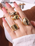 HUANZHI Distorted Water Droplets Ring for Women Party Jewelry