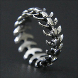 Fish Bone Ring Stainless Steel Men Boys Punk Ring