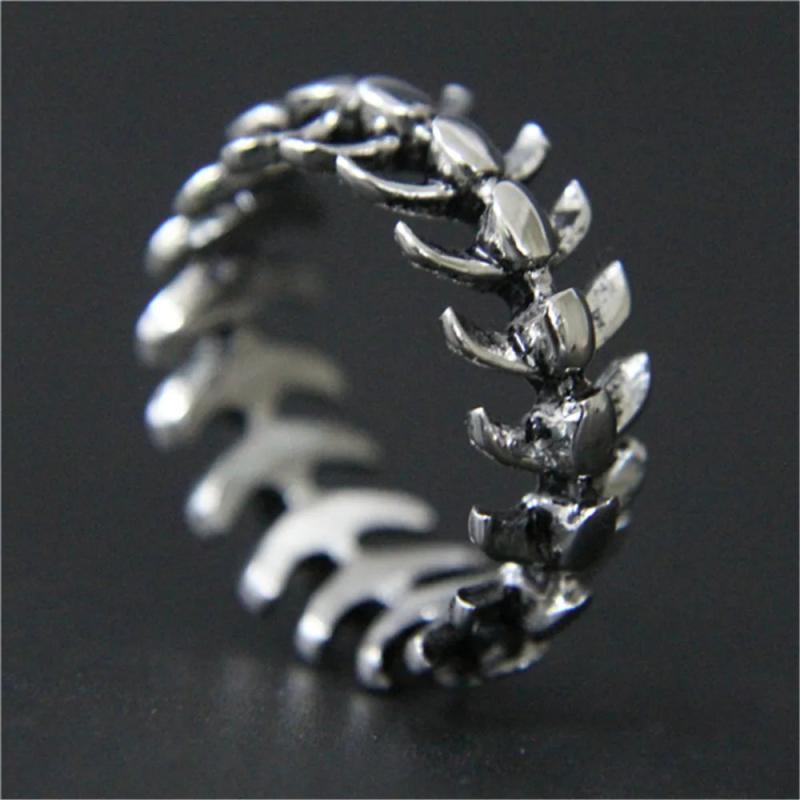 Fish Bone Ring Stainless Steel Men Boys Punk Ring