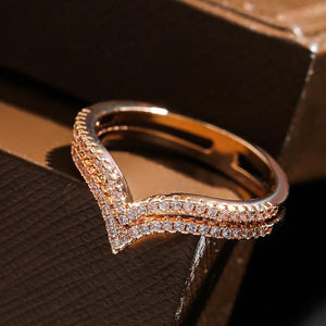 Kinel 585 Rose Ring Double Row Natural Zircon Hollow Rings Women