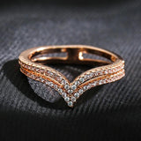 Kinel 585 Rose Ring Double Row Natural Zircon Hollow Rings Women