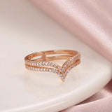 Kinel 585 Rose Ring Double Row Natural Zircon Hollow Rings Women