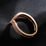 Kinel 585 Rose Ring Double Row Natural Zircon Hollow Rings Women
