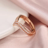 Kinel 585 Rose Ring Double Row Natural Zircon Hollow Rings Women