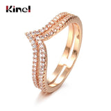 Kinel 585 Rose Ring Double Row Natural Zircon Hollow Rings Women