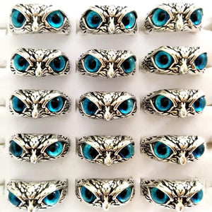 10pcs Cat Eye Owl Ring Vintage Silver Plate Alloy Wedding Enga