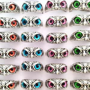 10pcs Cat Eye Owl Ring Vintage Silver Plate Alloy Wedding Enga