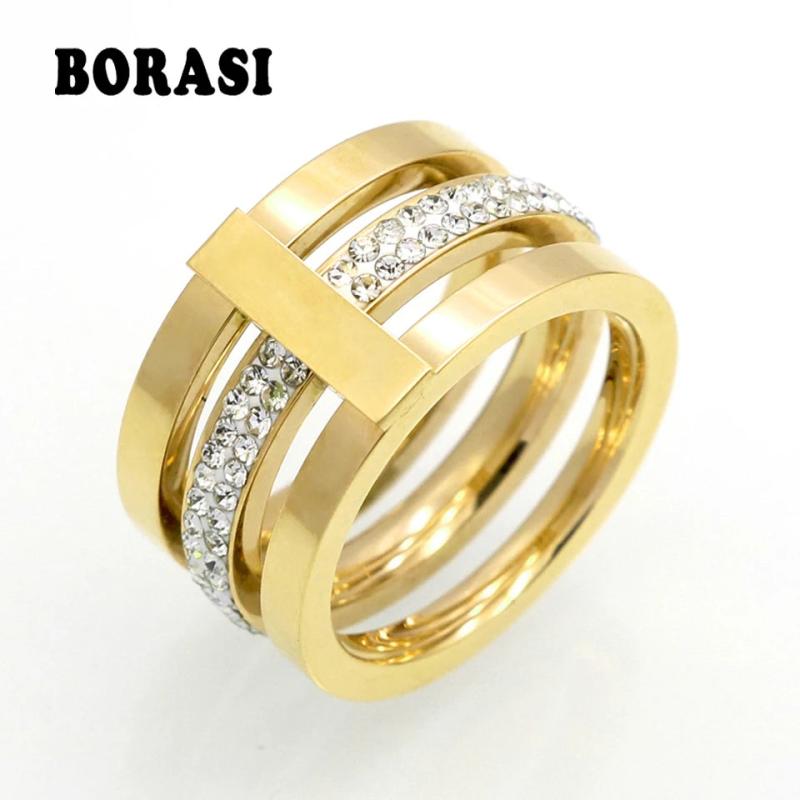 Zircon Stainless Steel Titanium Ring CZ Crystal Band