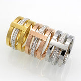 Zircon Stainless Steel Titanium Ring CZ Crystal Band