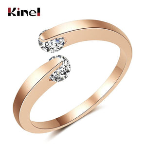 Kinel Hot 585 Rose Gold Double Round Zircon Wedding Ring
