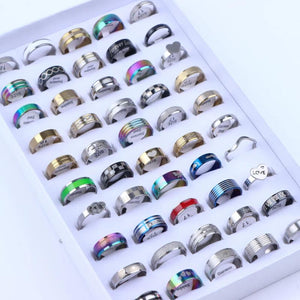 10Pcs/Lot Stripe Stainless Steel Rings Zircon Spinner Punk Spikes