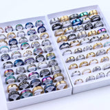 10Pcs/Lot Stripe Stainless Steel Rings Zircon Spinner Punk Spikes