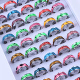 10Pcs/Lot Stripe Stainless Steel Rings Zircon Spinner Punk Spikes